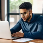 Home 10 근로소득 간이세액표 - **Prompt:** A young, diverse professional in a modern, well-lit home office, seated comfortably at a...