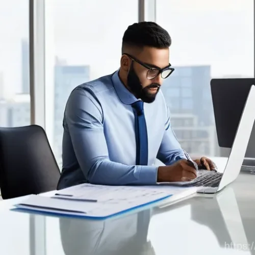 Home 20 연말정산 환급 방법 - **Prompt: Diligent Tax Preparation at a Modern Desk**
A focused individual, appearing to be in t...