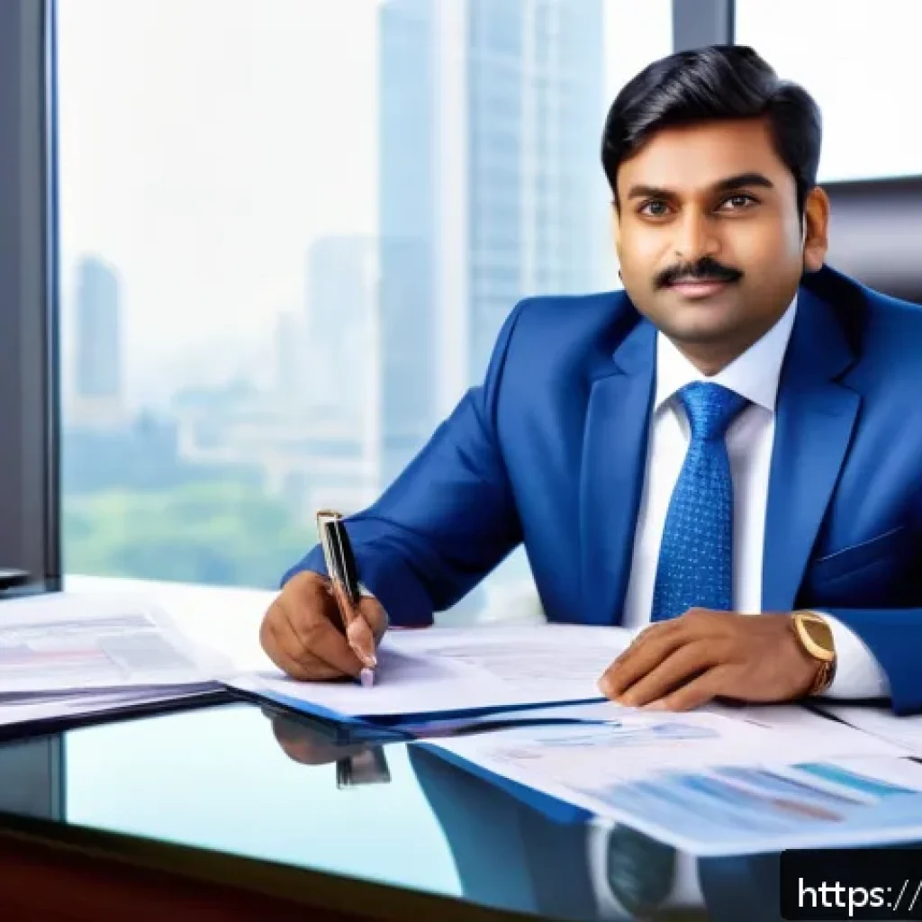 특허권 소득세 과세 - A professional Indian businessman in formal attire sitting at a modern office desk filled with finan...