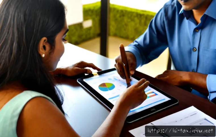 종합소득세 신고 대행 - Photorealistic Indian tax consultant assisting a middle-aged Hindi-speaking small business owner wit...