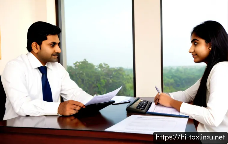 Home 17 납세자 권리와 의무 - Photorealistic Indian taxpayer meeting respectfully with a professional tax adviser across a clean m...